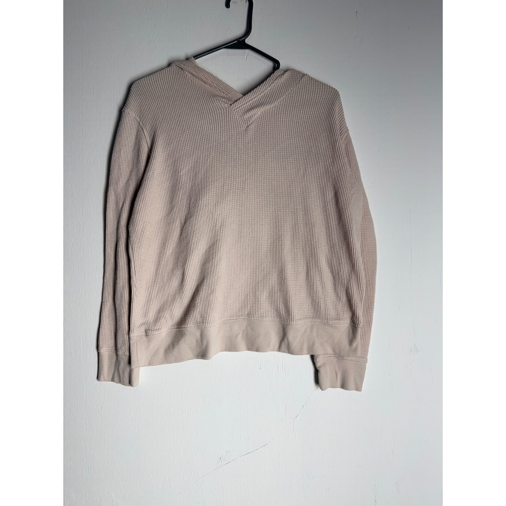 Stars Above Womens Waffle Knit Hoodie Beige Tan Thermal Loungewear Top Medium